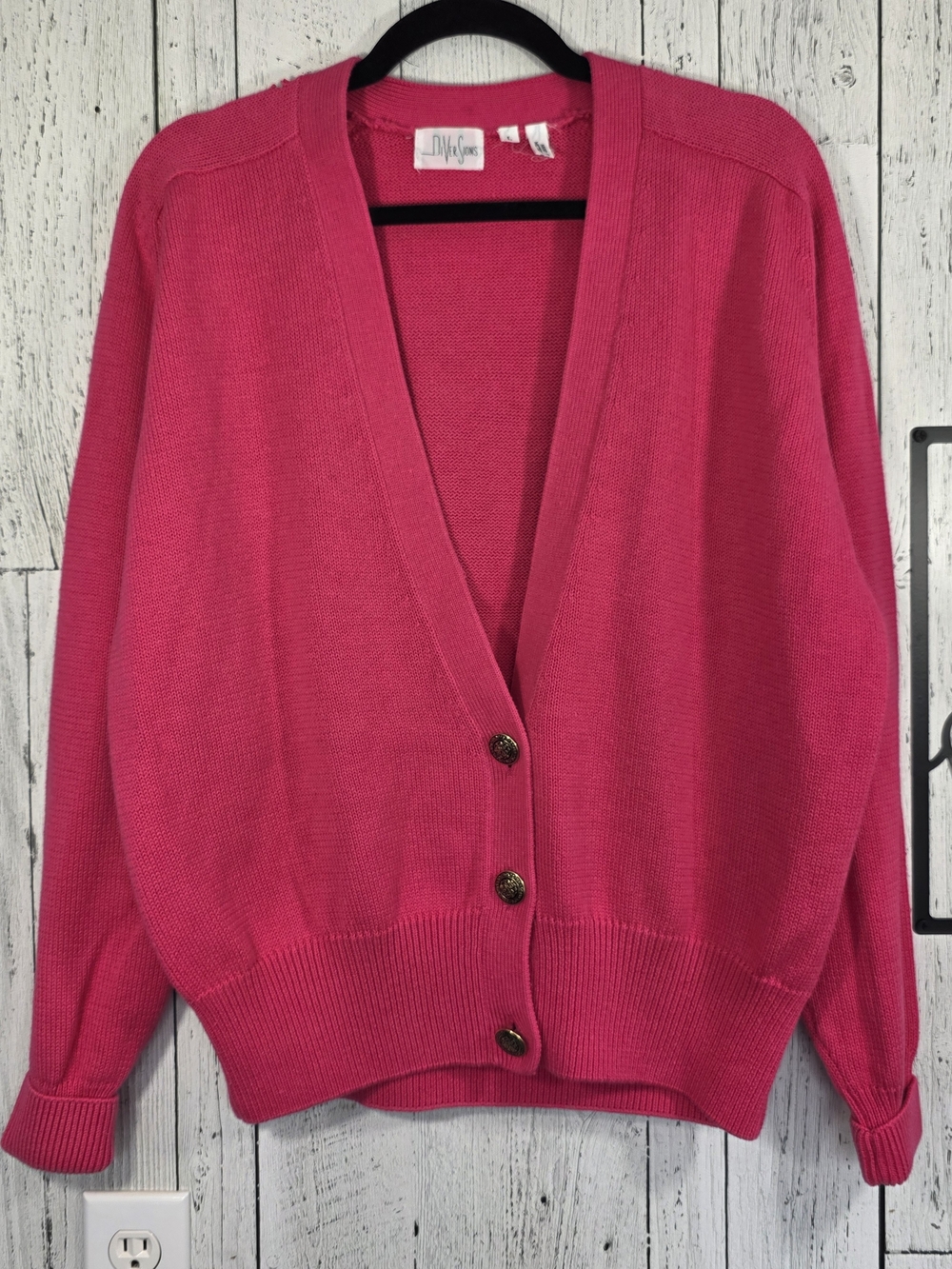 Vintage DiverSions Pink Cotton Cardigan Gold Buttons Size L Made In Hong Kong